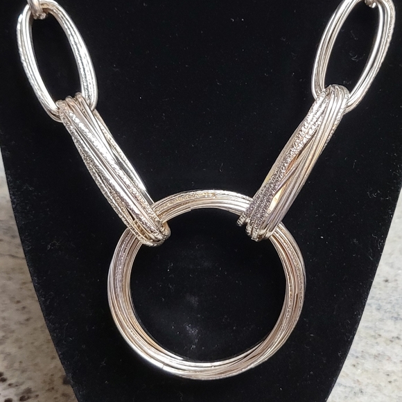 INC | Silvertone Multi-Ring Statement Necklace EUC - Picture 9 of 9